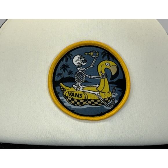 Vans Skeleton Flamingo Patch Trucker Hat Black White Mesh Snapback - Picture 2 of 8